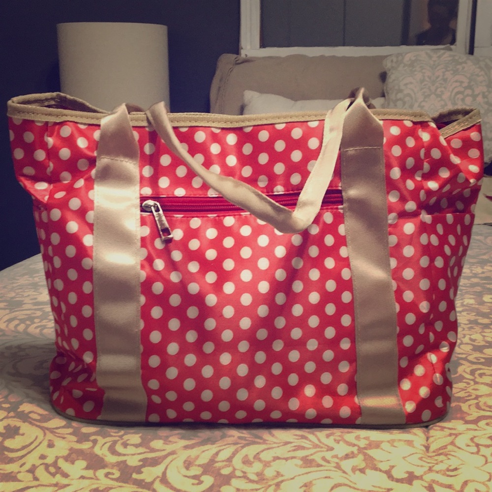 Coral/White Polka Dot Tote Bag